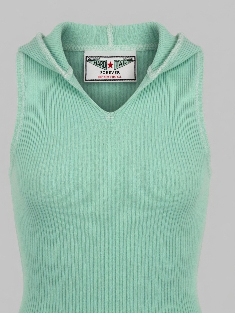 Hard Tail Mint Green Sleeveless Hooded Ribbed Tank Top One Size made in  USA
